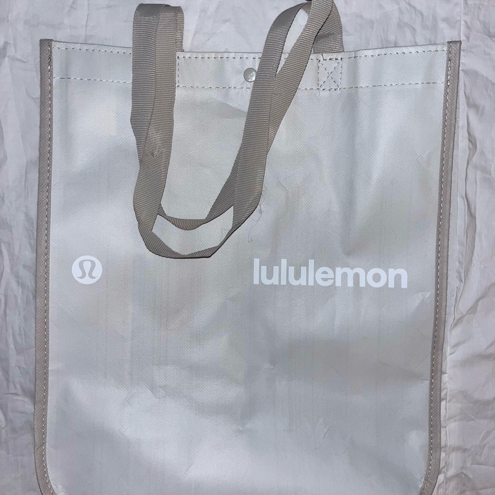 lululemon athletica Large Light TaupeTote Bag with White Logo and Lettering